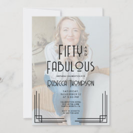 Convite Fifty and Fabulous Photo Art Deco 50th Birthday