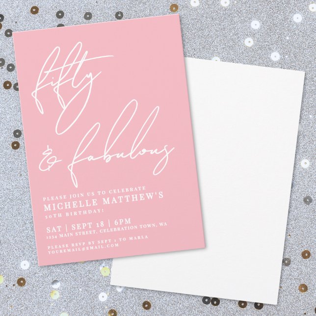Convite Fifty And Fabulous Pink 50th Birthday Party (Fifty And Fabulous Pink 50th Birthday Party Invitation)