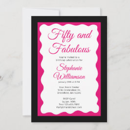 Convite Fifty and Fabulous Pink and Black Script