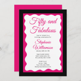 Convite Fifty and Fabulous Pink and Black Script