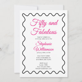Convite Fifty and Fabulous Pink and Black Script