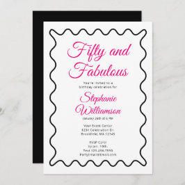 Convite Fifty and Fabulous Pink and Black Script