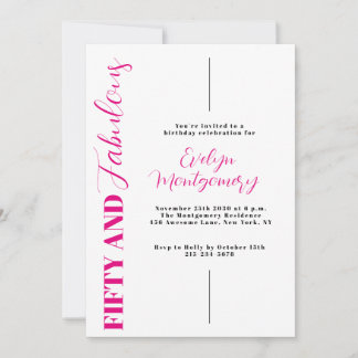 Convite Fifty and Fabulous Pink Black 50th Birthday Party