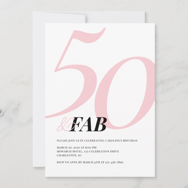 Convite Fifty and Fabulous Pink Bold Birthday Invitation (Frente)