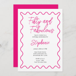 Convite Fifty and Fabulous Pink Script