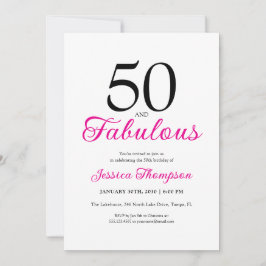 Convite Fifty and Fabulous Pink Script 50th Birthday