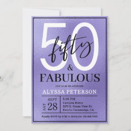 Convite Fifty and Fabulous Purple Script 50th Birthday