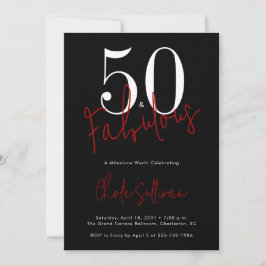 Convite Fifty and Fabulous Red Black 50th Birthday Party