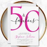 Convite Fifty and Fabulous Script Pink 50th Birthday Party<br><div class="desc">Fifty and Fabulous script,  minimal pink and black modern 50th birthday invitation that you can personalize and send out for your fiftieth birthday party celebration. The words "Fifty and Fabulous" are set using popular script font typography. The text colors can be changed using the edit menu.</div>