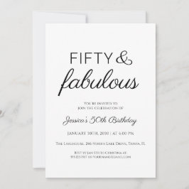 Convite Fifty and Fabulous Script Text 50th Birthday Party
