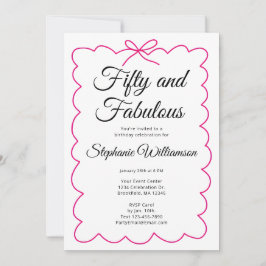 Convite Fifty and Fabulous Whimsical Pink and Black Script