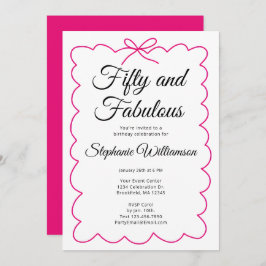 Convite Fifty and Fabulous Whimsical Pink and Black Script