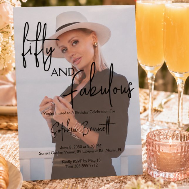 Convite Fifty e Fabuloso Foto 50º Aniversário  (Fifty and Fabulous Photo 50th Birthday Party Invitation)