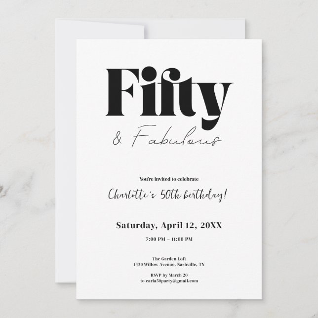 Convite Fifty & Fabulous 50th Birthday Invitation (Frente)