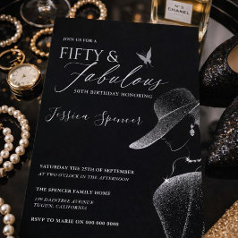 Convite Fifty & Fabulous Black Glam 50th Birthday