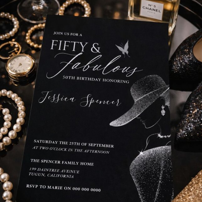 Convite Fifty & Fabulous Black Glam 50th Birthday (Criador carregado)