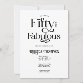 Convite Fifty Fabulous Black White Script 50th Birthday