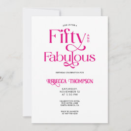 Convite Fifty Fabulous Hot Pink Script 50th Birthday