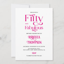 Convite Fifty Fabulous Hot Pink Script 50th Birthday