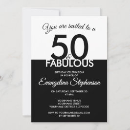 Convite Fifty Fabulous Modern Black White 50th Birthday