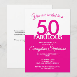 Convite Fifty Fabulous Modern Pink White 50th Birthday