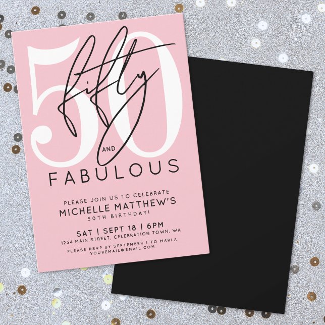 Convite Fifty Fabulous Pink 50th Birthday (Fifty Fabulous Pink 50th Birthday Invitation)