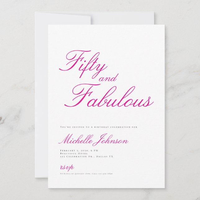 Convite Fifty & Fabulous Pink 50th Birthday Party Invitati (Frente)