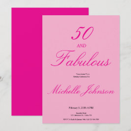 Convite Fifty & Fabulous Rosa Aniversário de 50 anos