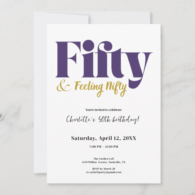 Convite Fifty & Feeling Nifty 50th Birthday Invitation (Frente)