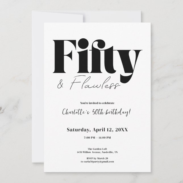 Convite Fifty & Flawless 50th Birthday Invitation (Frente)