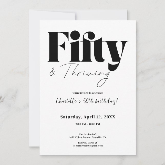 Convite Fifty & Thriving 50th Birthday Invitation (Frente)