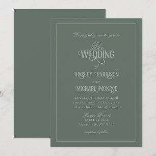 Convite Fig Verde Luxuoso Casamento Monocromático Elegante