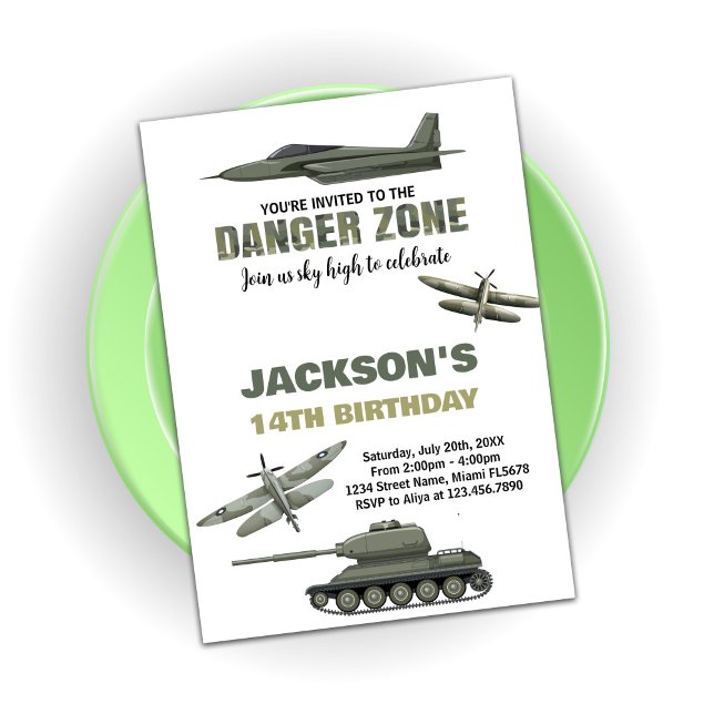 Convite Fighet Jet Invtions Zona de Perigo (Fighter Jet Birthday Invitations Danger Zone)