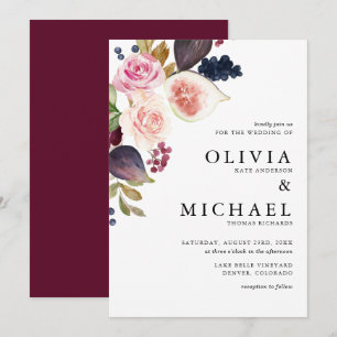 Convite Figos de Aquarela e Casamento Floral de Autumn