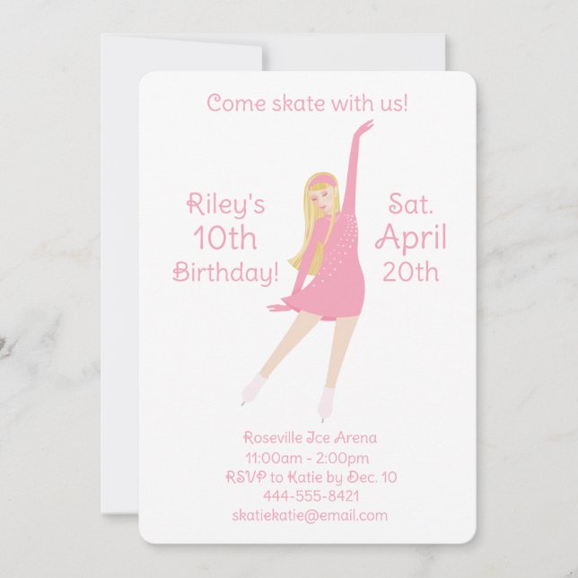 Convite Figure Skater Invitation (Pink) (Frente)