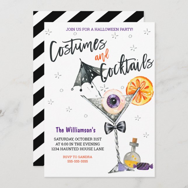 Convite Figurinos e Cocktails Halloween (Frente/Verso)