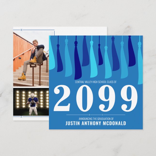 Convite Fila Azul de Formatação em Duas Fotografias em Tas (Frente/Verso)