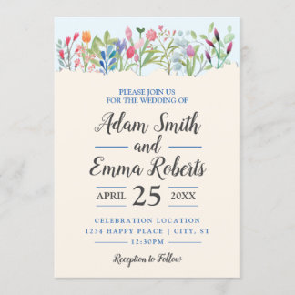Convite Fila de Casamento de Watercolor Flores Selvagens
