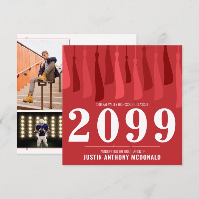 Convite Fila Vermelha de Tasilelas - Graduação com Duas Fo (Frente/Verso)