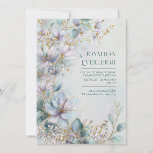 Convite Filamento Dourado de Periwinkle Botânico Etéreo