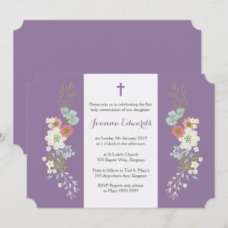 Convite Filha Floral Personalizada pela Primeira Comunhão