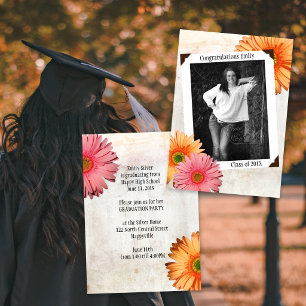 Convite Filhas de Gerbera Daisy Foto Graduação