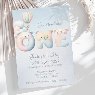 Convite Filhinho primeiro aniversario de teddybear nuvens 