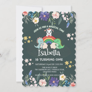 Convite Filhos de aniversário florais do Dinossauro do Uni