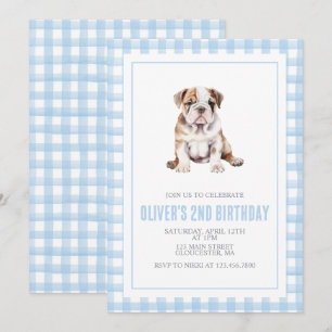 Convite Filhote bulldog preppy xadrez aniversário