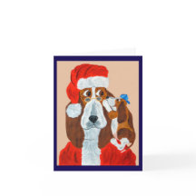 Filhote de Basset contando ao Papai Noel seus dese