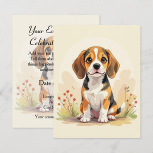 Convite Filhote de Beagle Tricolor Preto, Marrom e Branco 