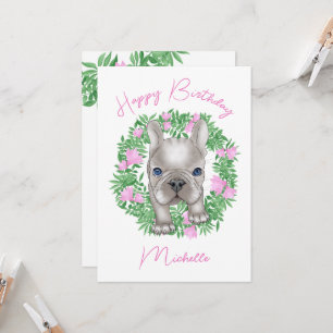 Convite Filhote de bulldog francês com coroa de flores