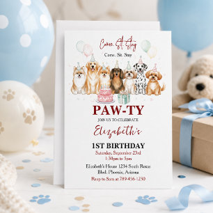 Convite Filhote de Cachorro Bonito Aniversário de 1 Ano