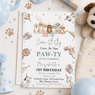Convite Filhote de Cachorro Bonito Aniversário de 1 Ano